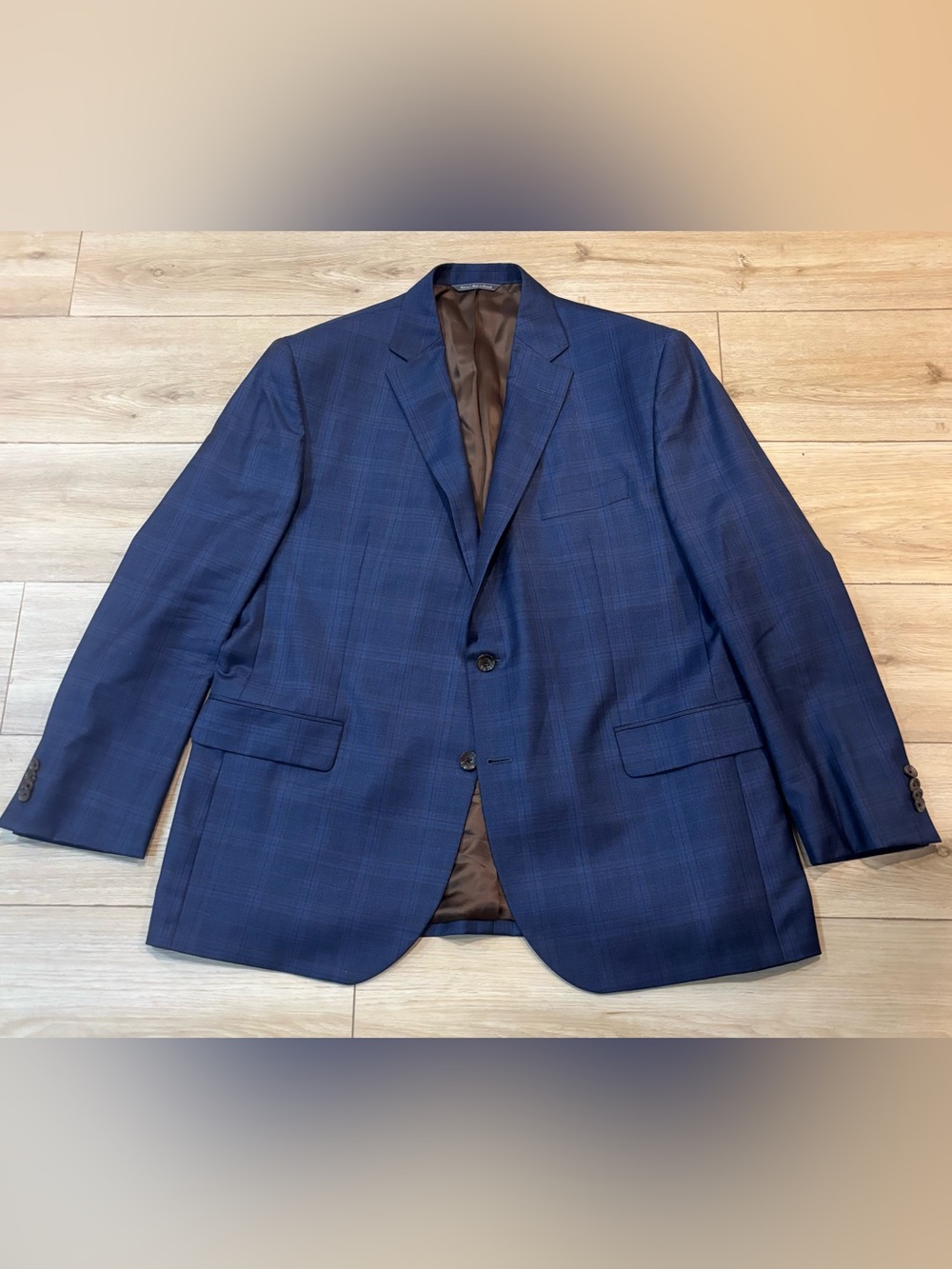 Jack Victor Sport Coat Mens 46R Blue 100% Wool Plaid Blazer Jacket Super 130s